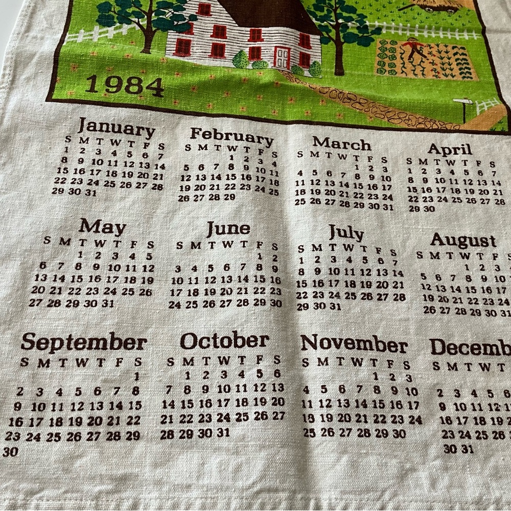 Vintage Calendar Towel Patriotic 1976 Flag Liberty Bills 1984 Folk Art Barn Farm - Picture 7 of 9